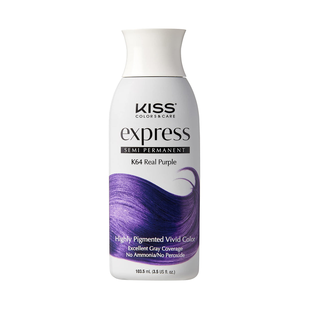 Kiss Express Semi-Permanent Hair Color 100Ml (3.5 Us Fl.Oz) (1 Count, Real Purple)