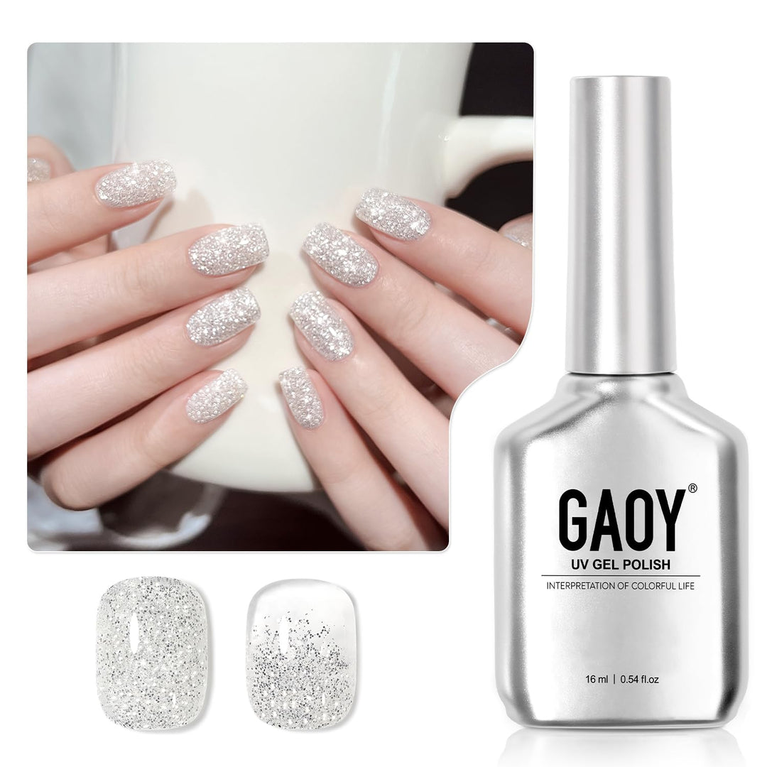 Gaoy Glitter Gel Nail Polish, 16Ml Milky White Silver Sparkly Gel Polish, Diamond Shiny Uv Gel For Nail Art, Soak Off Nail Polis