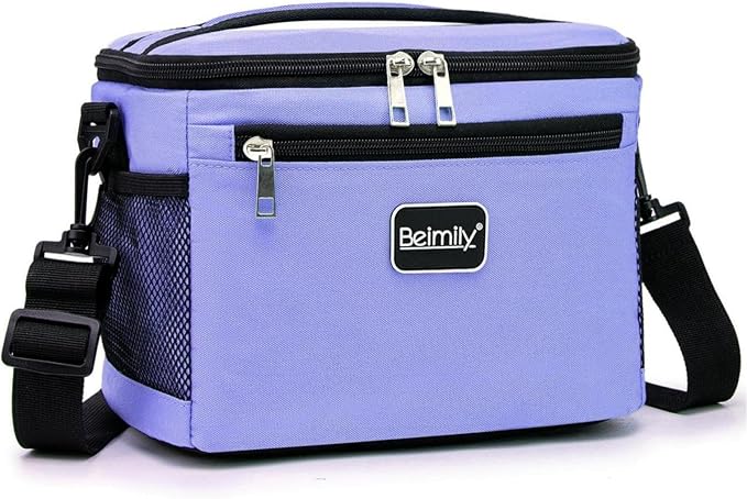 BEIMILY Lunch Box for Men/Women,Small Insulated Lunch Bag,Reusable LunchBox for work Picnic Hiking Beach,Leakproof Soft Cooler Tote Bag Organizer with Adjustable Shoulder Strap for Adults(Violet)