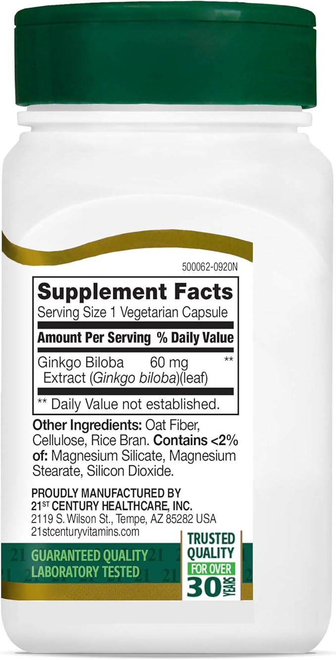 21st Century Ginkgo Biloba Extract Veg Capsules, 60 Count