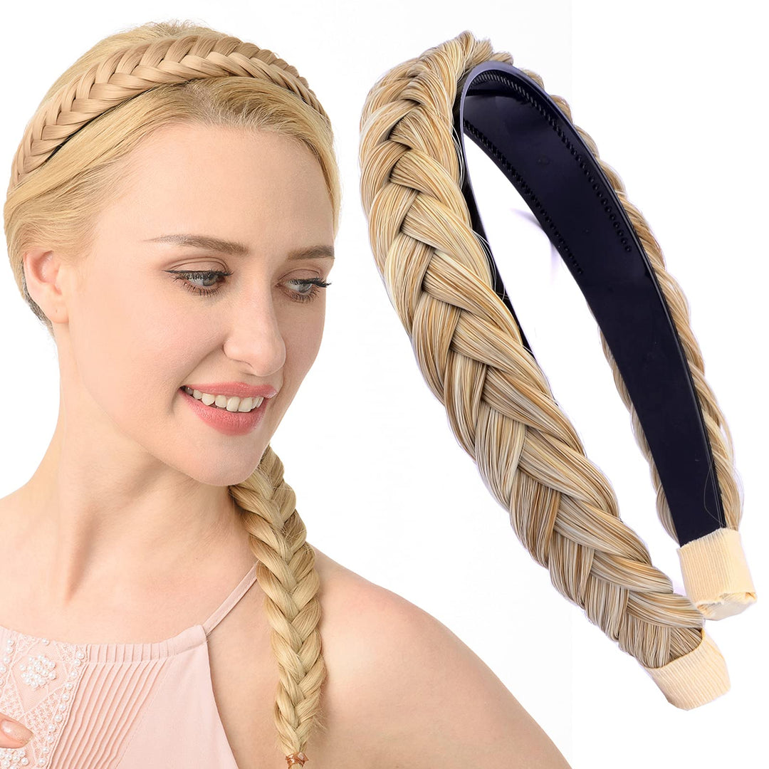 Diguan Headband Synthetic Hair Plaited Headband Braid Braided With Teeth Hair Band Accessories For Women Girl Width 1 Inch (Sand