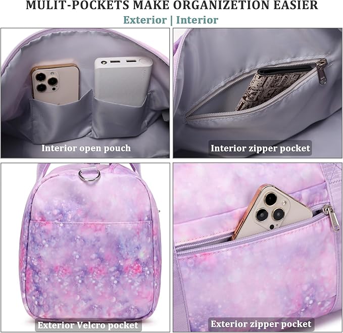 JIANYA Kids Sports Bag Dance Bag for Girls, Carry On Kids Duffle Bag with Shoe Compartment & Wet Pocket