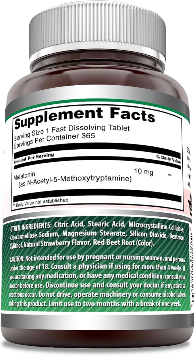 Amazing Formulas Melatonin Fast Dissolve 10 Mg Tablets | Non-GMO | Gluten Free | Made in USA (365 Count | Strawberry)