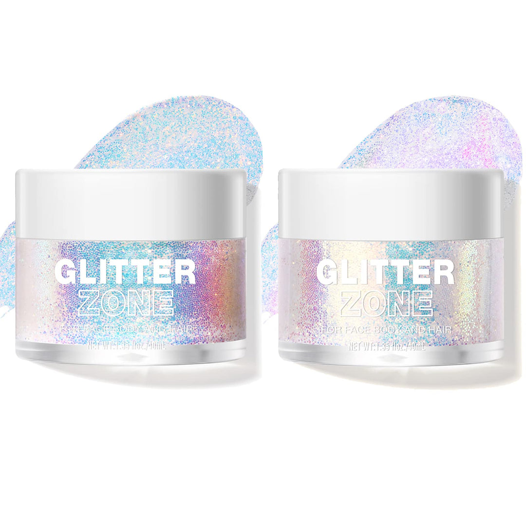 LANGMANNI Holographic Body Glitter Gel for Body, Face, Hair and Lip.Color Changing Glitter Gel Under Light. Vegan & Cruelty Free-1.35 oz (1# Golden Ocean+2# Sparkling Pink)