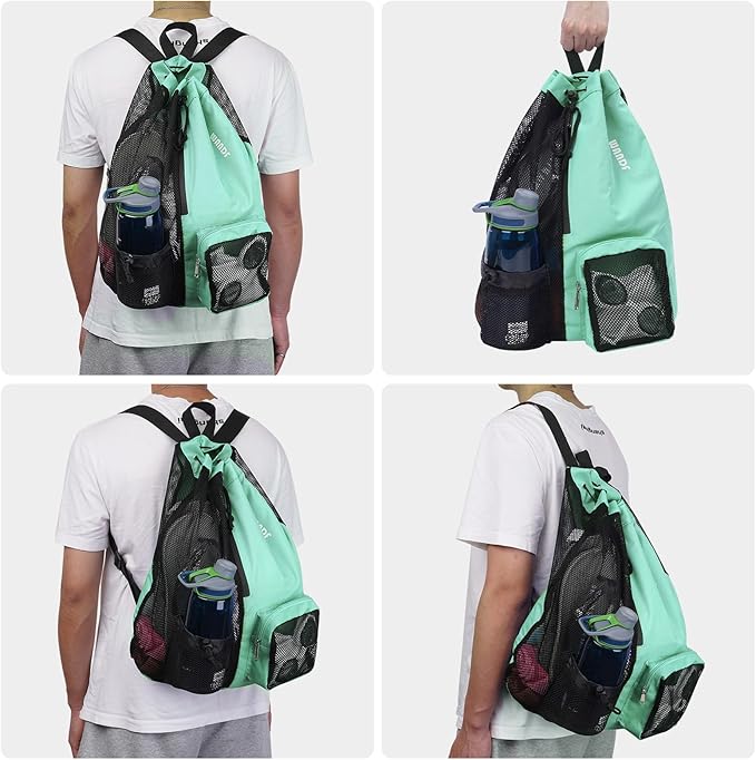 WANDF Swim Bag Mesh Drawstring Backpack with Wet Pocket for Swimming, Gym, and Workout Gear