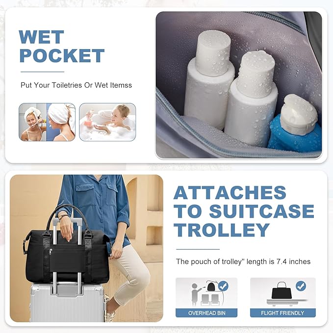 Travel Duffel Bag,Sports Tote Gym Bag,Shoulder Weekender Overnight Bag for Women