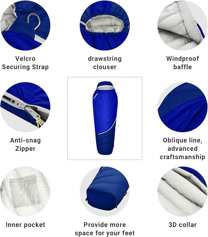 ATEPA Down Sleeping Bag for Adults, 650FP Ultralight 3 Season Compact Packable Sleeping Bag with Compression Sack for Camping Backpacking Hiking