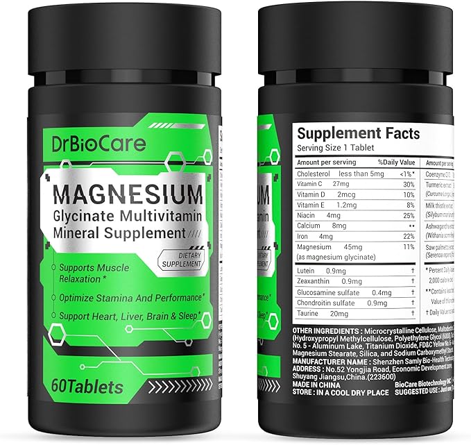Energy Boost & Magnesium Glycinate, Contains Vitamin D3, Vitamin C, Turmeric, Ashwagandha, Milk Thistle, Calcium & Magnesium Supplement 120 Tablets