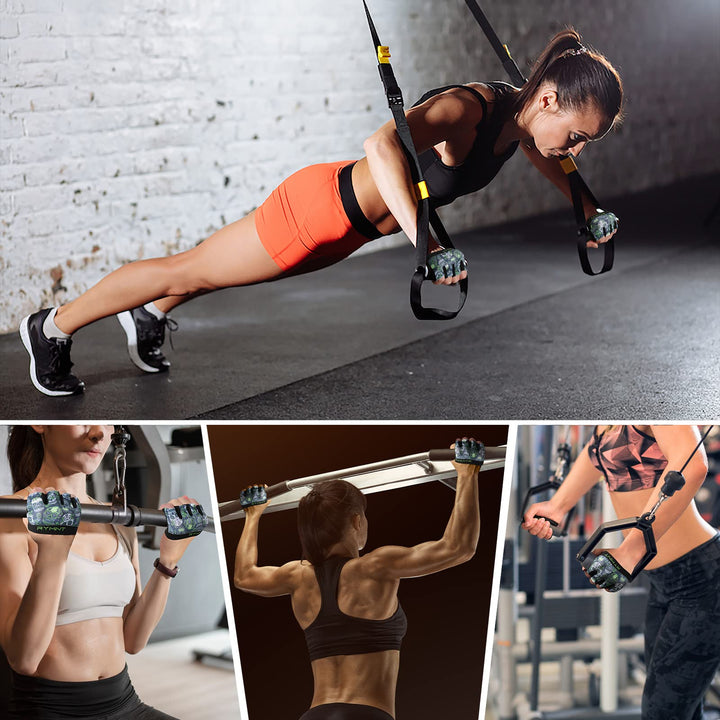 RYMNT Minimal Workout Gloves,Short Micro Weight Lifting Gloves Grip Pads with Full Palm Protection & Extra Grip for Men Women Weightlifting,Gym,Cross Training,Powerlifting,WODs.Skull Green.Small