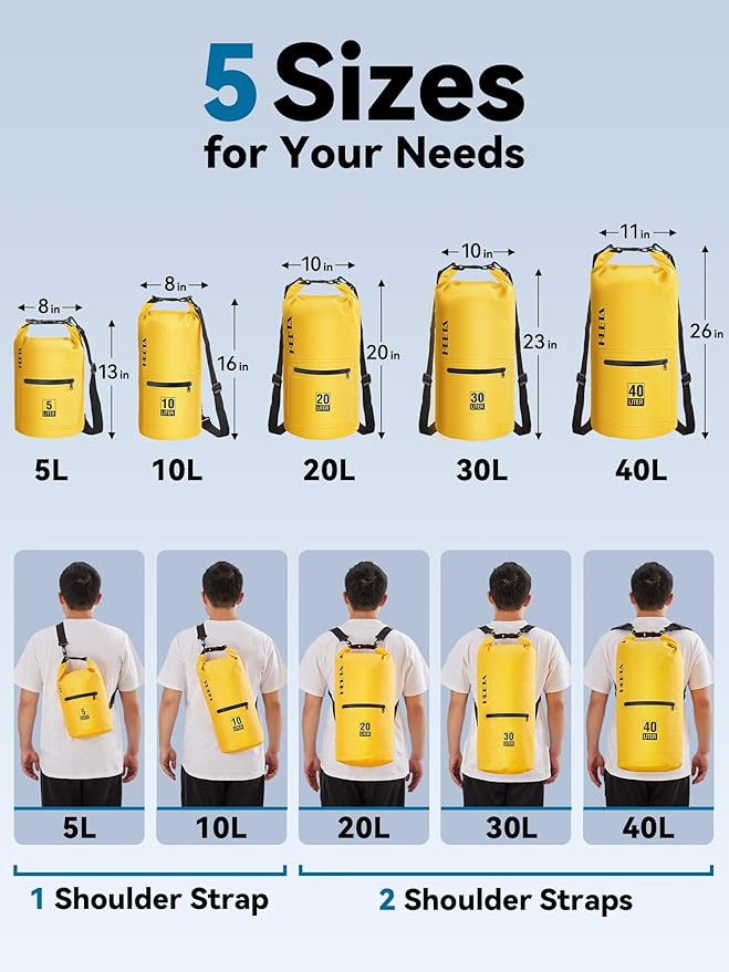 HEETA Waterproof Dry Bag with Phone Case Bundled with Upgraded Dry Bag with Zippered Pocket for Women & Men, Roll Top Lightweight Dry Storage Bag Backpack for Kayaking, Boating, Camping (Yellow 5L)