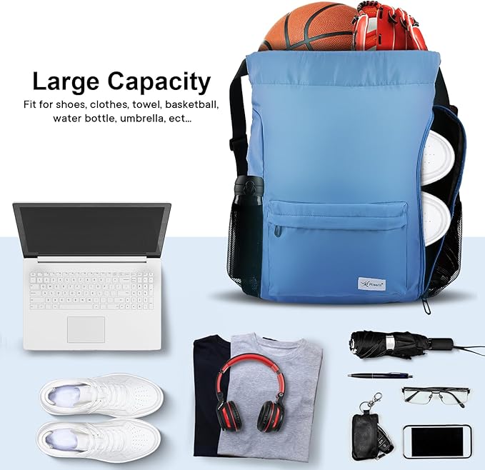 Drawstring Backpack with Mesh Pockets String Gym Bag Sackpack Sandproof Water Resistant Beach Backpack for Men Women