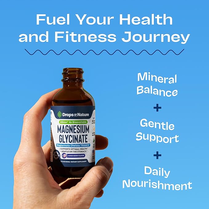 Magnesium Glycinate Liquid Drops – Vegan, GMO-Free & Gluten-Free – Magnesium Supplement for Women & Men – Faster Absorption than Capsules – Daily Support for Muscle and Bone Health (Mixed Berry, 60ml)