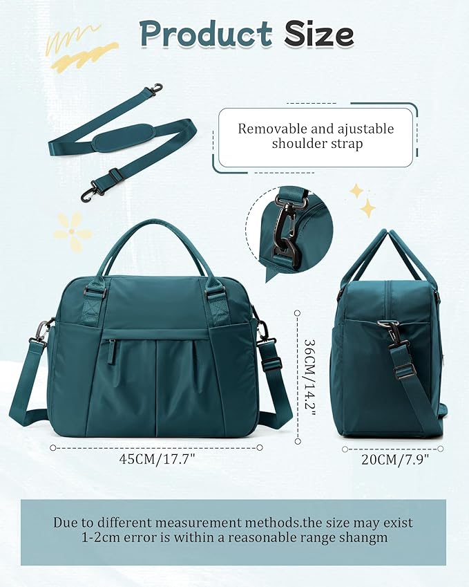 Large Carry on Gym Bag for Women, Waterproof Sport Bag for Fitness with Dry Wet Separated Pocket and Shoe Compartment, Overnight Weekender Fitness Workout Sports Bag, Peacock Blue