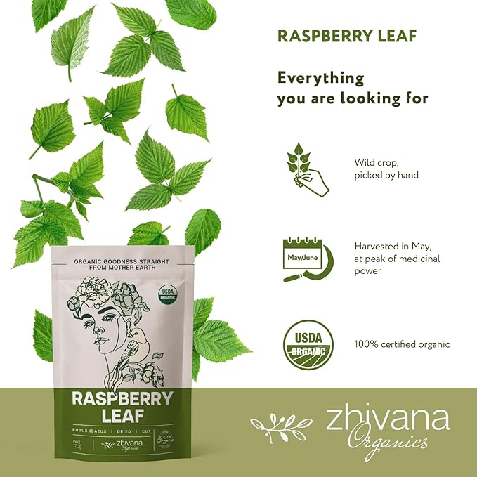 Organic Red Raspberry Leaf Tea – Wild Raspberry Tea for for Pregnancy, Healthy Cycle, Menstrual Cramps – 6oz