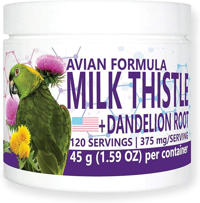 Avian Milk Thistle + Dandelion Root Dietary Supplement for Parrots, All-Natural Liver Formula (120 Servings)
