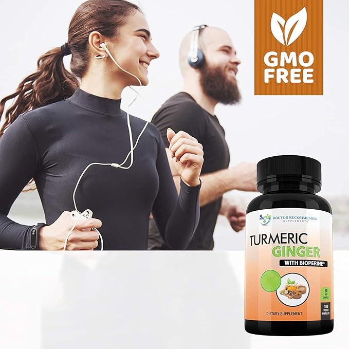 Turmeric Curcumin with Ginger, 95% Curcuminoids with BioPerine - 180 Veggie Capsules - Made in USA