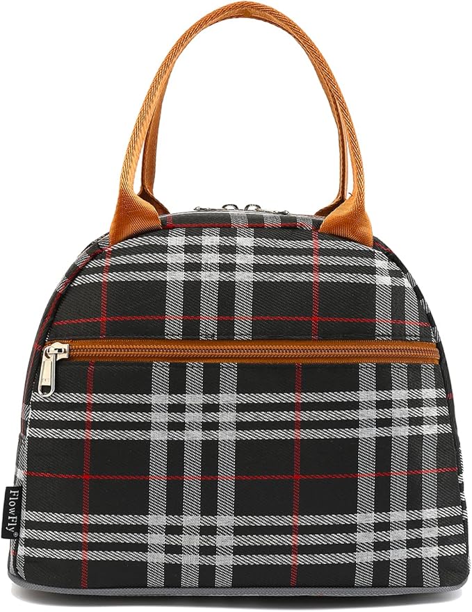 FlowFly Insulated Reusable Lunch Bag Adult Large Lunch Box Lunch Tote for Women and Men,With Front Pocket,W&B