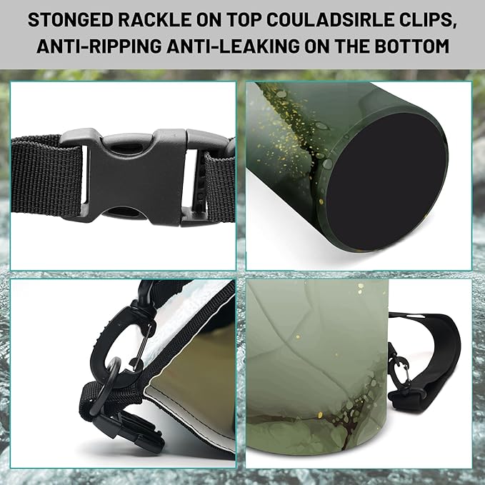 Waterproof Dry Bag,Roll Top Sage Green Marble Waterproof Backpack 5L/10L/20L Floating and Lightweight Bags for Kayaking, Boating, Fishing, Swimming and Camping