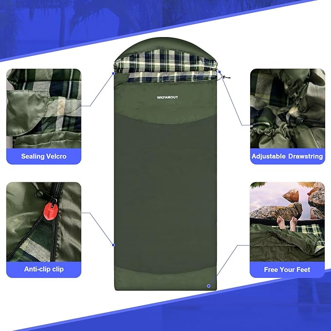 Backpacking Flannel Sleeping Bag Lightweight for Adults Hiking Ultralight Compact Sleeping Bag Portable Warm Weather Summer with Compression Sack