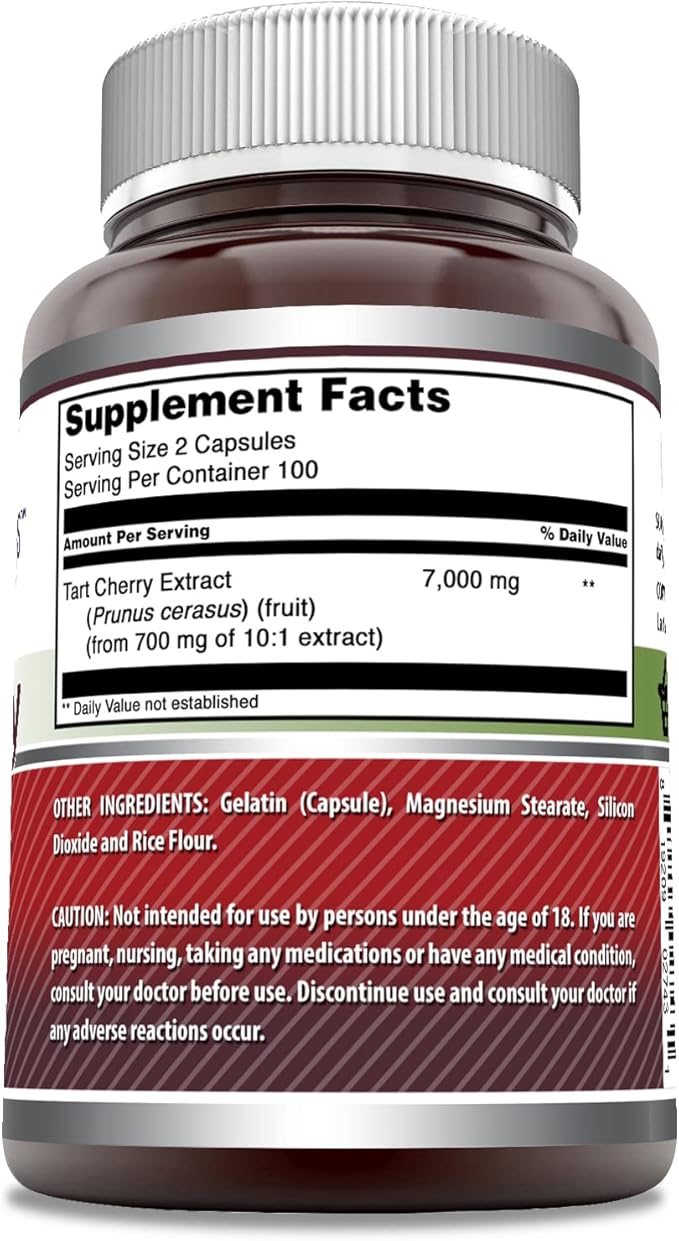 Amazing Formulas Tart Cherry Extract 700 Mg Extract (10:1) Per Serving Capsules Supplement | Equivalent to 7000 Mg | Non-GMO | Gluten Free | Made in USA (Unflavored, 200 Count)