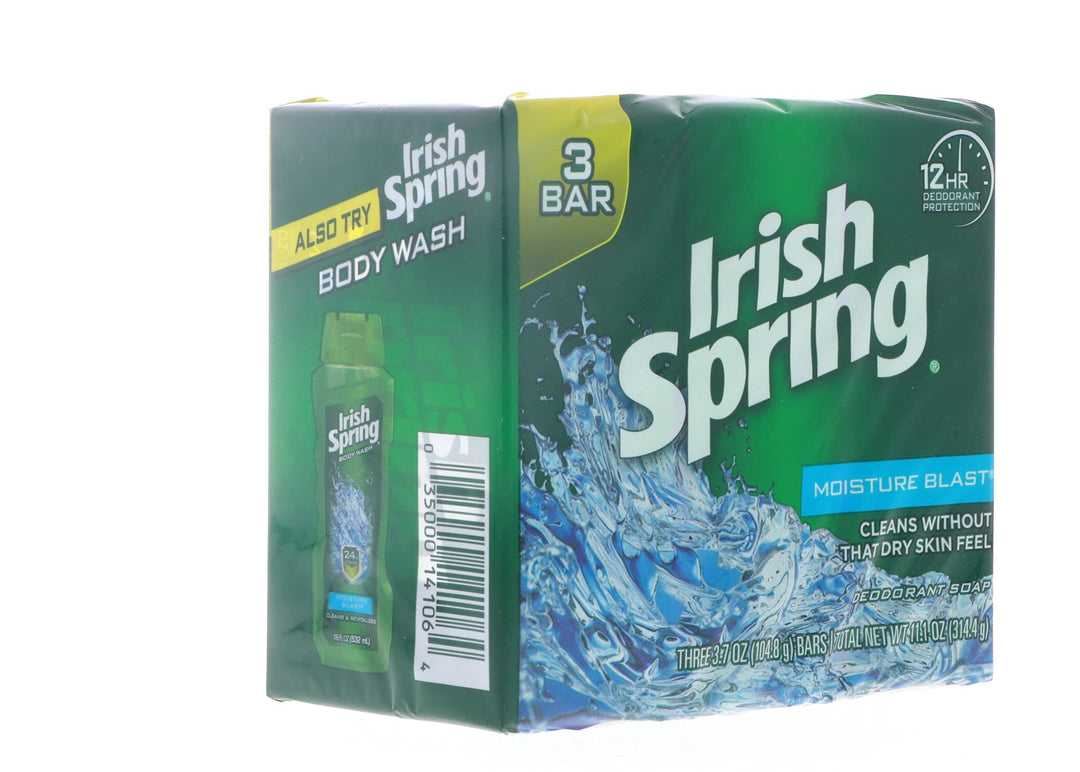 Irish Spring Deodorant Soap Moisture Blast 3.75 oz 3 bar (2 pack)