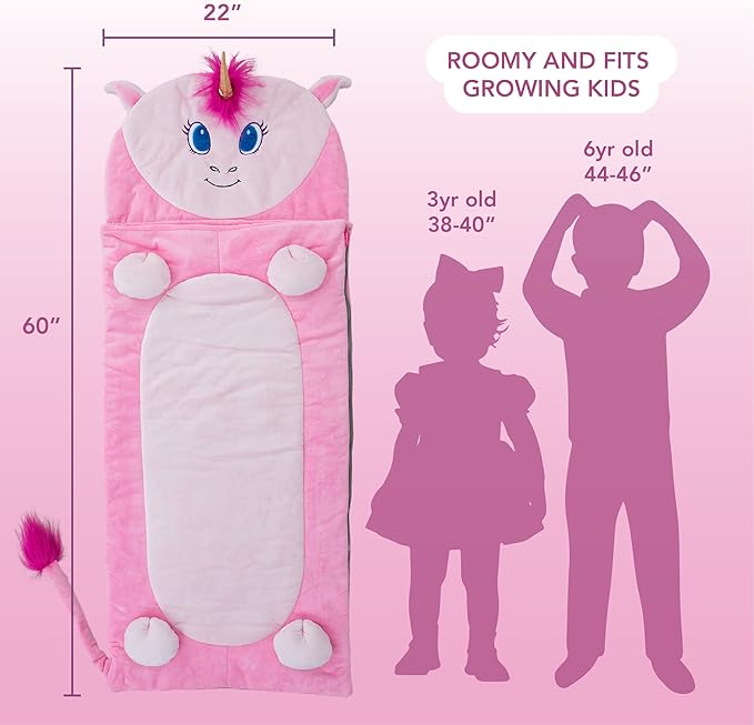 Bixbee Kids Sleeping Bag, Soft Sleepy Sack for Kids & Toddlers | Easy Roll Up Design for School, Daycare + Naptime, 60 x 22 Inches | Cozy Slumber Bag w Lining for Girls + Boys