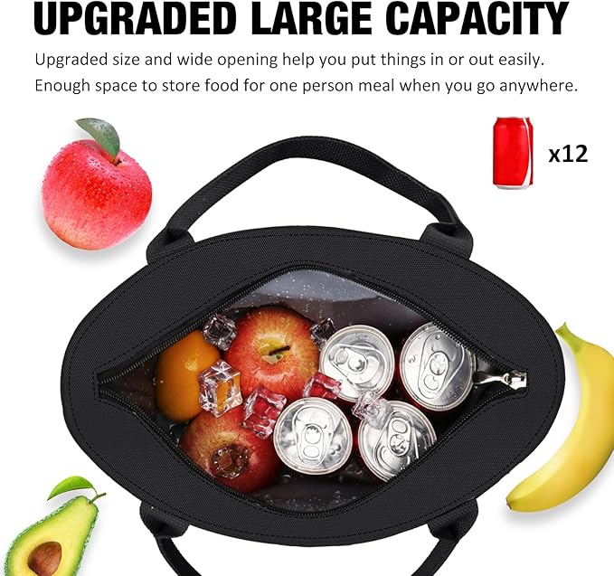 Aosbos Lunch Bag Lunch Box for Women Lunch Tote Bag Insulated Lunch Cooler Bag Thermal LunchBox Adult Bolsa Termica Almuerzo Lonchera, Black