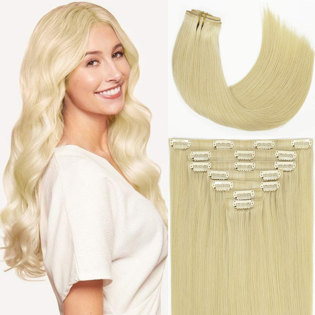 Loxxy Human Hair Clip In Extensions Bleach Blonde Seamless Clip In Hair Extensions Real Human Hair Invisible Pu Weft Silky Strai