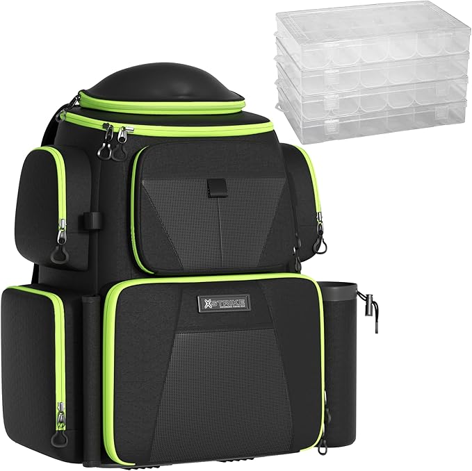 48L Large Fishing Tackle Backpack With Rod Holders, 4 Tackle Box, Protective Rain Cover - Water Resistant Storage Bag for Camping, Hiking, Hunting