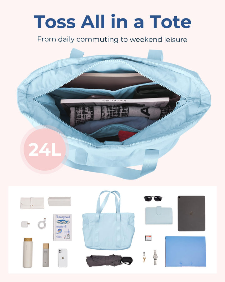 BAGSMART Tote Bag for Women with Zipper, Gym Tote with Compartments, Laptop Work Tote Nurse Dance Yoga Bag for Sport, Travel