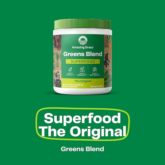 Bundle of Amazing Grass Greens Superfood Powder: Original, 30 Servings + Isopure Vanilla Vegan Protein Powder, Plant Based, Organic Pea Protein, Dairy Free, 20 Servings (Packaging May Vary)