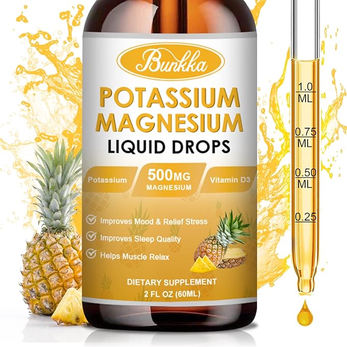 Potassium Magnesium Supplement - High Absorption Magnesium Complex 500mg & Potassium 99mg Plus Calcium, Vitamin D3, Zinc, Sugar Free Drops Supplement for Leg Cramps, Energy, Metabolism, for Adult