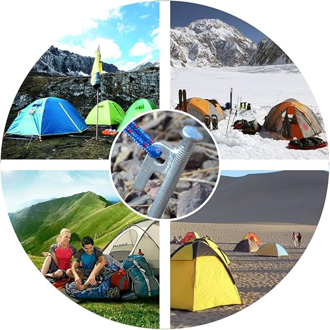 8 Pack Tent Stakes Heavy Duty 12 inch Steel Tent Pegs for Camping Unbreakable and Inflexible