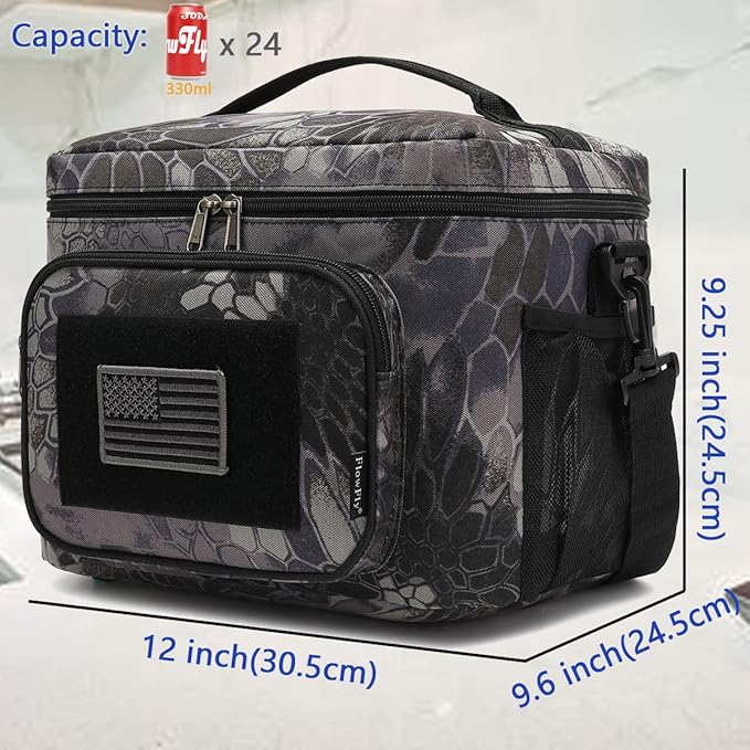 FlowFly Lunch Bag, Insulated Cooler, Thermal Lunch Box Tote with MOLLE/PALS Webbing, Adjustable Padded Shoulder Strap, for Tactical Men Women Adults and Boys Girls Kids (Typhon, Large)