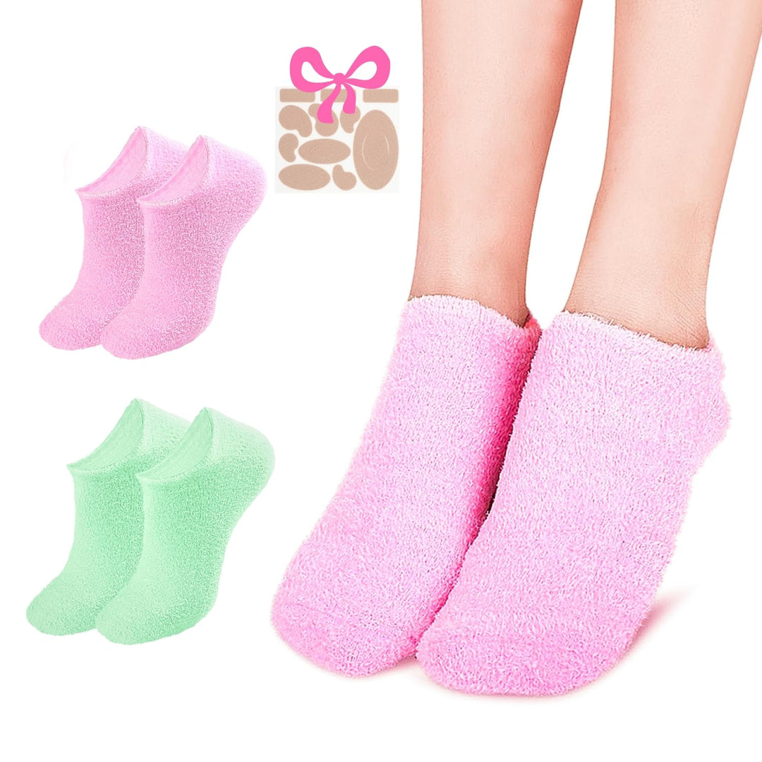 Piston Skateboards 3-in-1 Moisturizing Heel Socks, 2 Pack Gel Socks for Dry Cracked Feet, Silicone Socks Beauty Gel Spa Soft Feet Moisturizer Spa & Pedicure Socks for Dry Cracked Heels (Pink/Green)