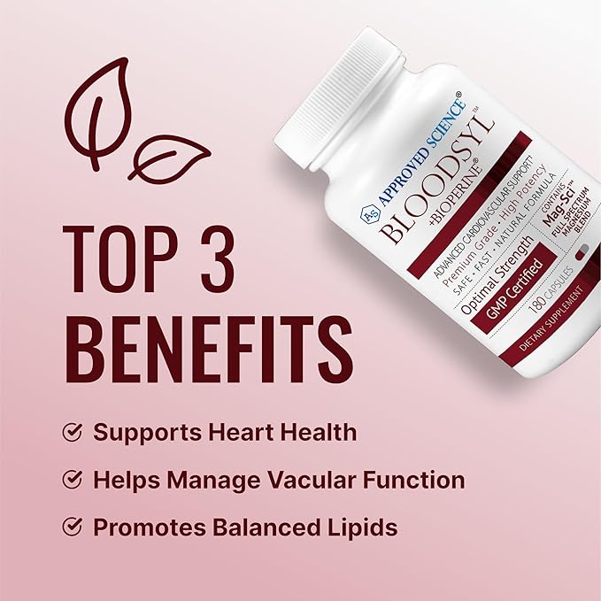 Approved Science Bloodsyl - Supports Blood Flow - Hawthorn Berry, Magnesium, BioPerine - Vegan - 180 Capsules - Pack of 2