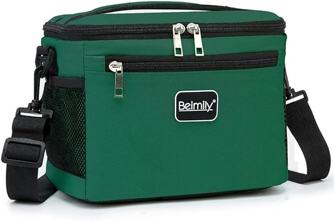 BEIMILY Lunch Box for Men/Women,Small Insulated Lunch Bag,Reusable LunchBox for work Picnic Beach,Leakproof Soft Cooler Tote Bag Organizer with Adjustable Shoulder Strap for Adults(Blackish Green)