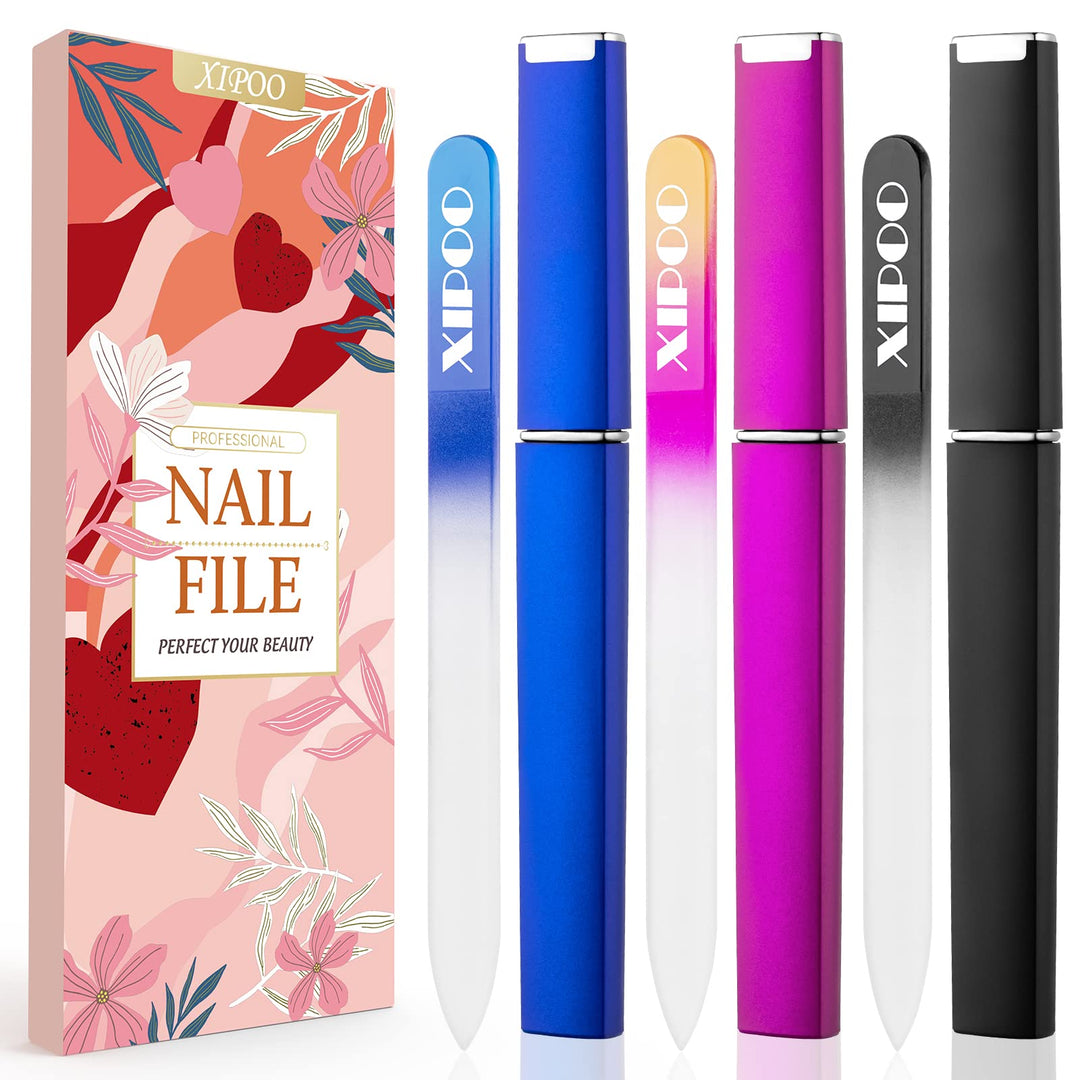 Glass Nail File, Nail File, 3 Pack Premium Glass Nail File with Case, Crystal Nail File, Professional Salon Manicure Tool for Natural Nails, Gift for Women and Girls, by XIPOO