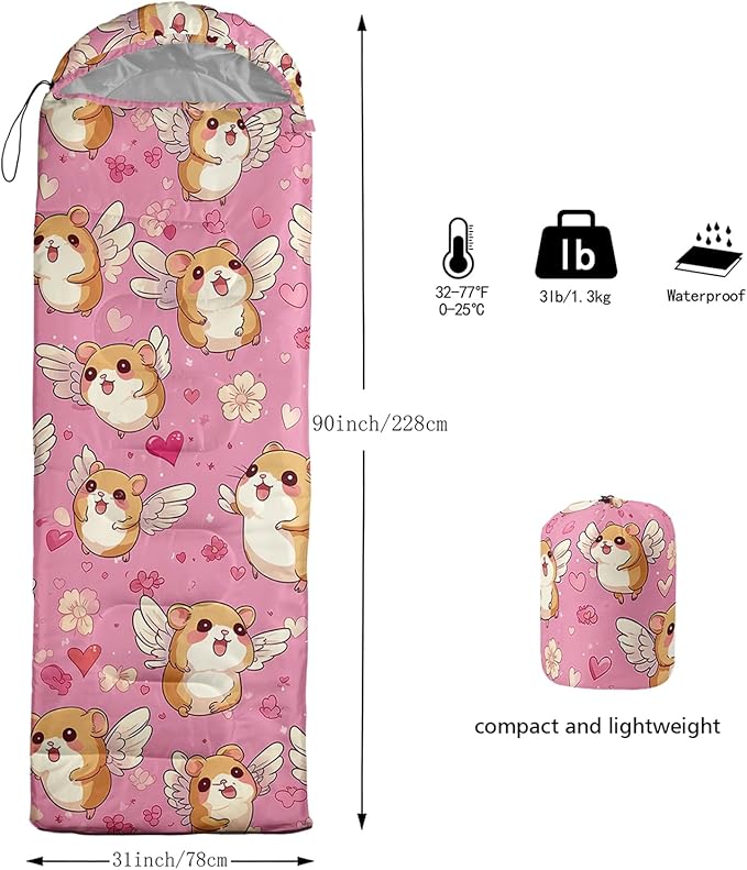AILONEN Cartoon Fox Camping Sleeping Bag for Boys Girls Adults,Lightweight & Waterproof,3 Season Warm & Cold Weather,Portable,Kawaii Fox Printed Sleeping Bag,Traveling,Camping,Hiking