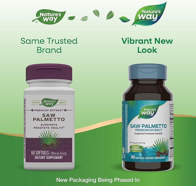 Nature's Way Saw Palmetto Premium Extract, Prostate Health Support for Men*, 160 mg per Serving, 60 Softgels (Packaging May Vary)