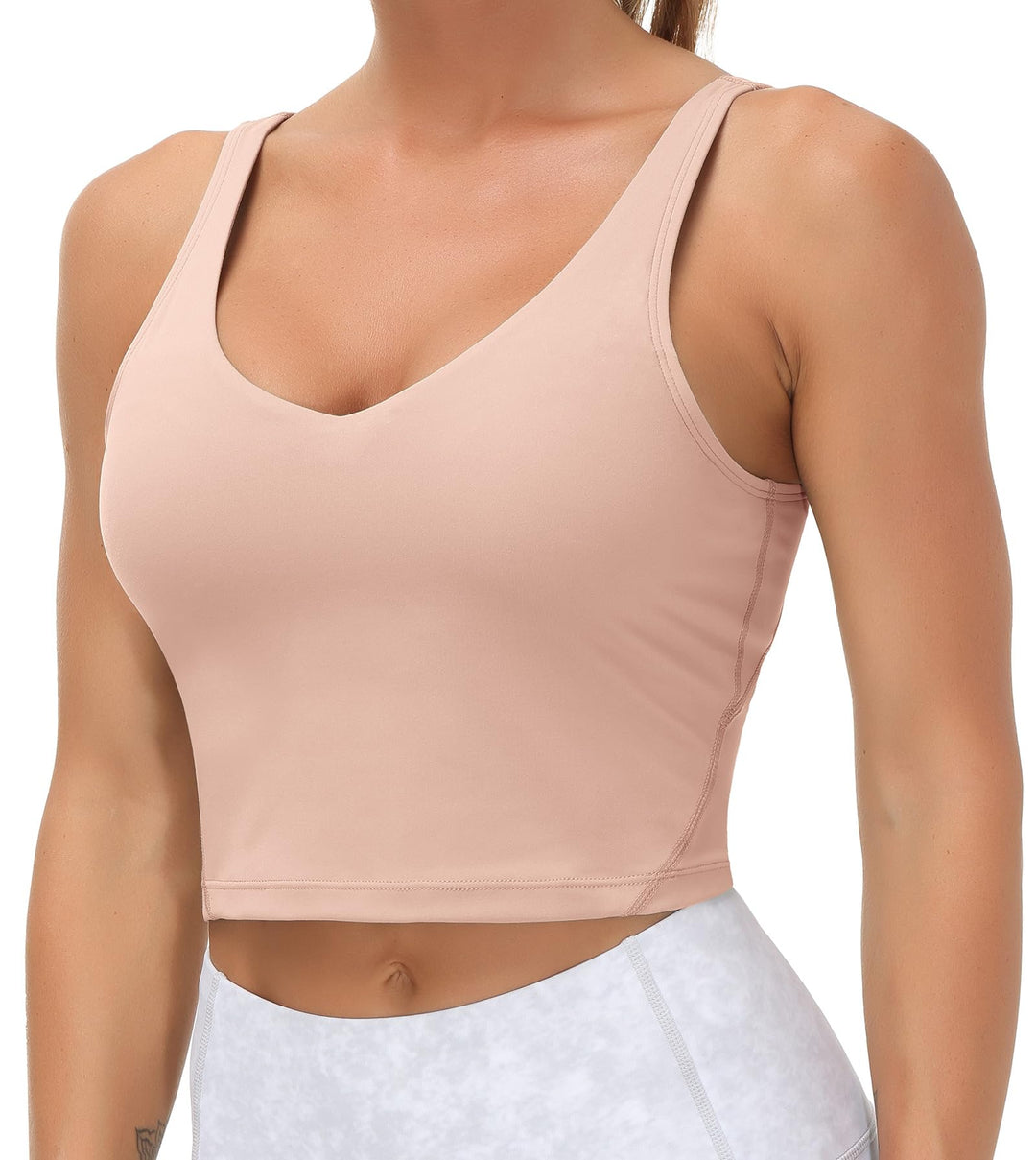 Women’s Longline Sports Bra Wirefree Padded Medium Support Yoga Bras Gym Running Workout Tank Tops(Soft Pink, Small)