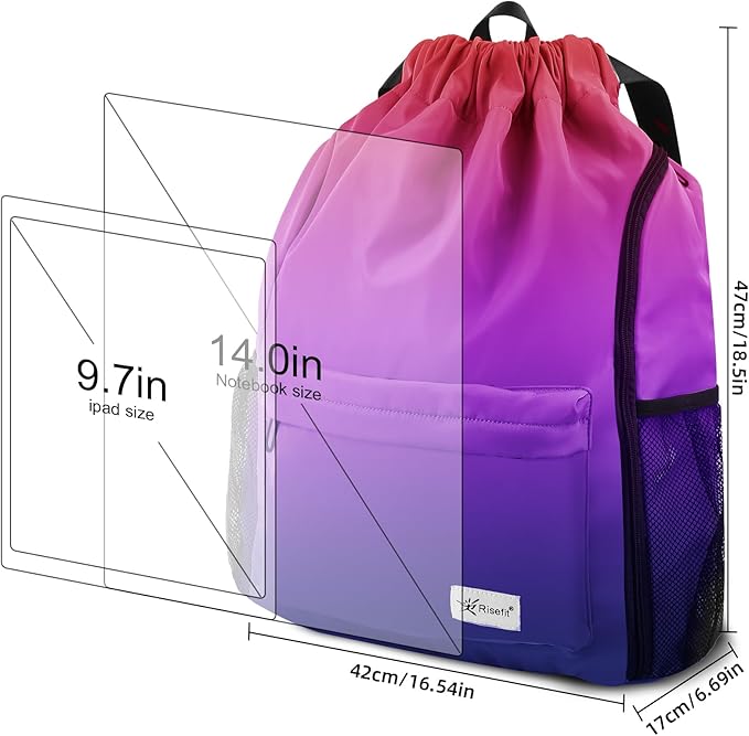 Drawstring Backpack with Mesh Pockets String Gym Bag Sackpack Sandproof Water Resistant Beach Backpack for Men Women