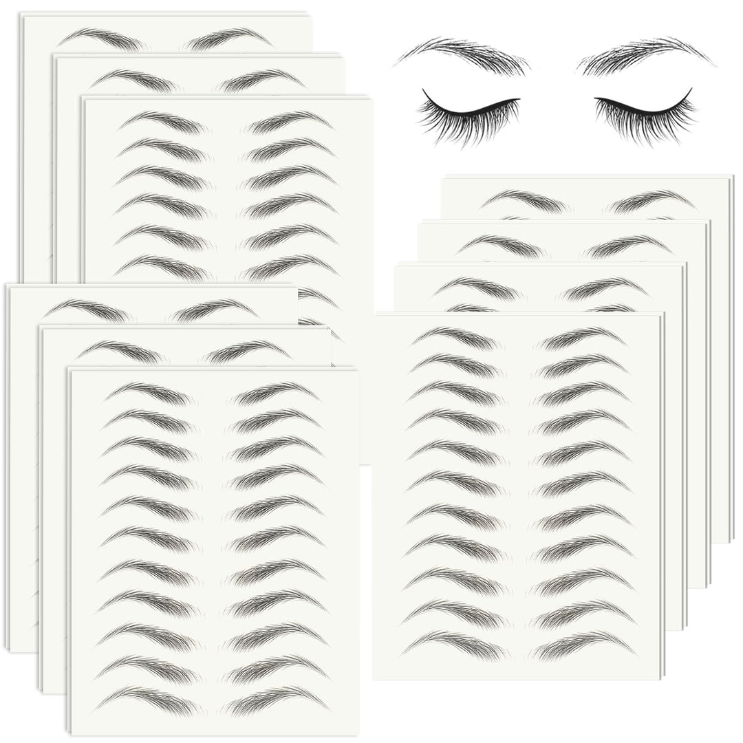 20 Sheets 220 Pairs Eyebrow Tattoo Sticker Waterproof 4D Hair-Like Natural Fake Tattoo Eyebrows Transfers Stickers Peel Off Brows Grooming Shaping Makeup Sticker for Women Girls,Black