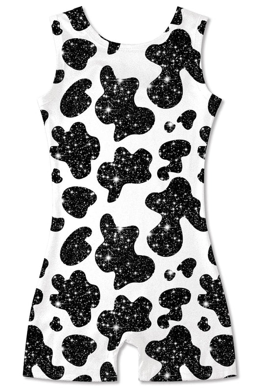 uideazone Girls Gymnastics Dance Leotards Size 5 6 Kids One-piece Cows Print Ballet Bodysuit Quick Dry Sparkly Stretchy Athletic Unitards