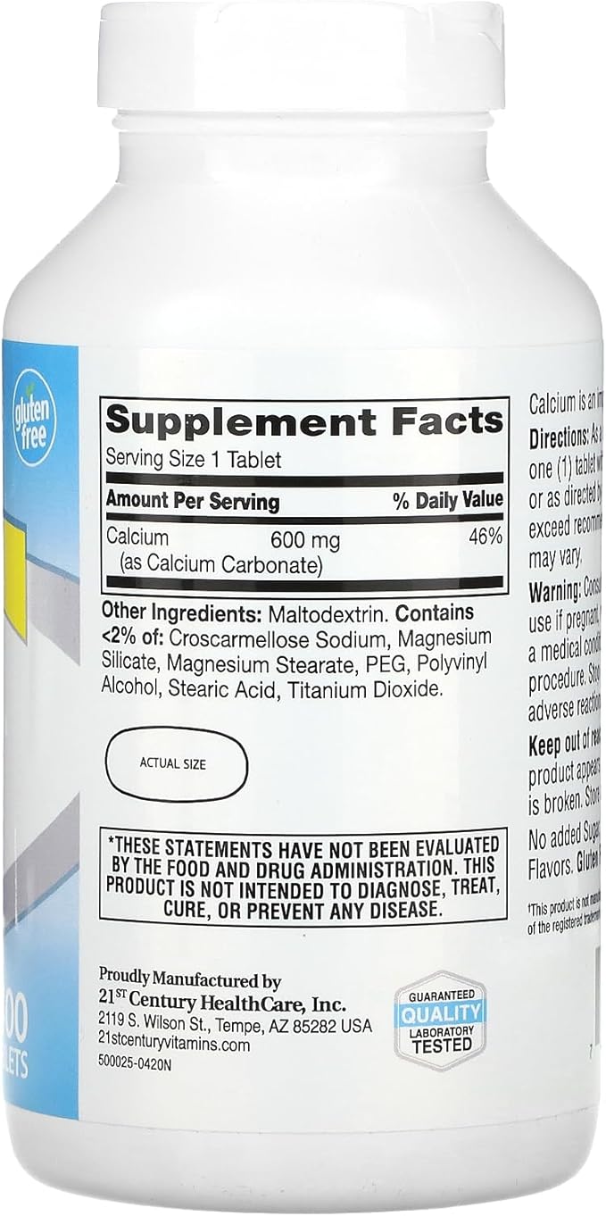 21st Century Calcium Supplement, 600 mg, 400 Count
