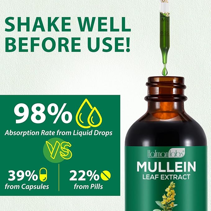 Mullein Leaf Extract for Lungs, Mullein Drops for Lungs, Support Lung, Respiratory Function for Healthy Breathing, Improvement in Pulmonary Function, Natural & Safe Supplement (1 PC)