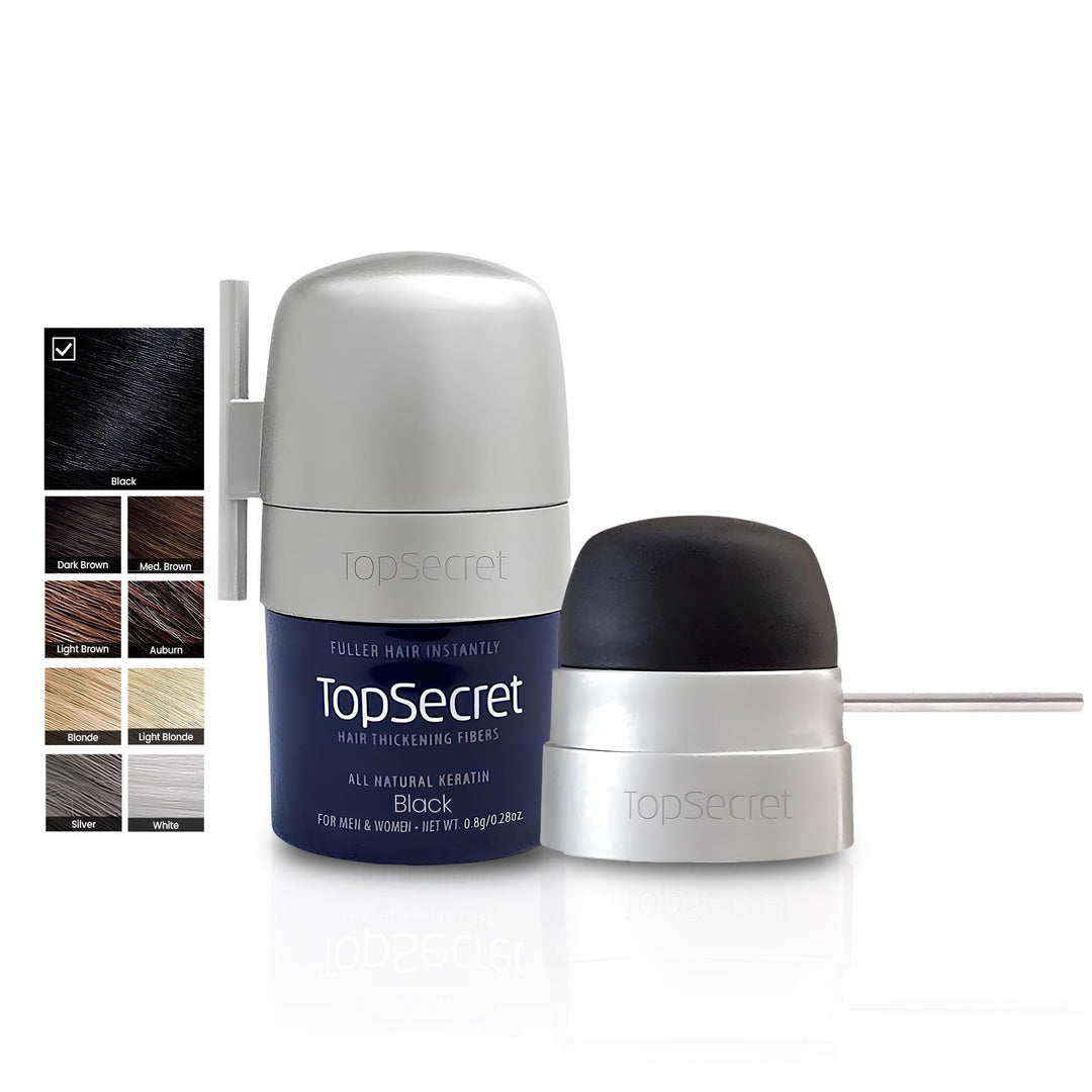 Top Secret Hair Thickening Building Fibers Applicator Included - Undetectable & Natural Hair Filler for Men & Women - Instantly Fill In Fine Thinning Hair - Weather & Sweat Resistant (Black, Travel)