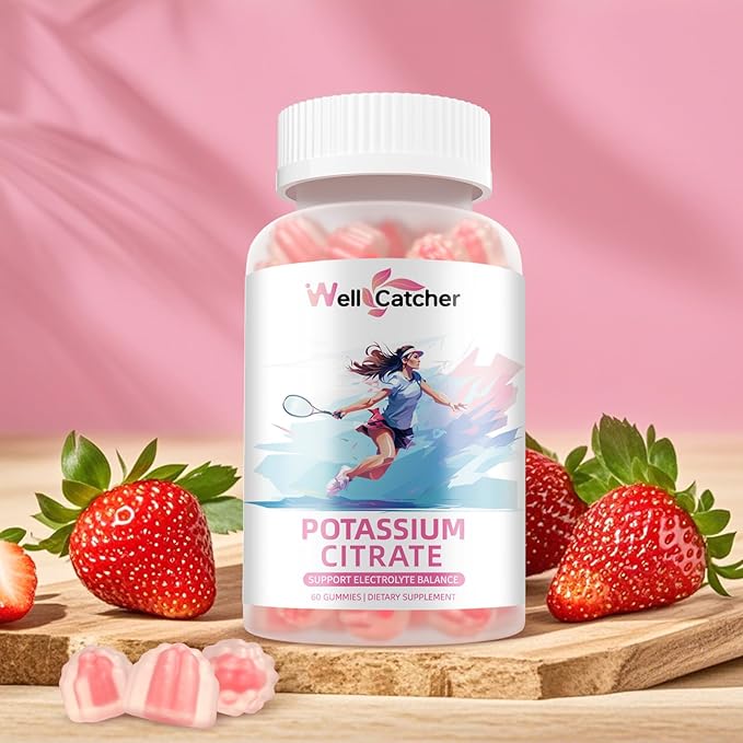 Potassium Citrate Gummies for Adults Men Women - High Potassium Supplement 500 MG Sugar Free Support Electrolyte Balance Leg Cramps Vegan Non-GMO Organic Strawberry Flavor 2 Packs