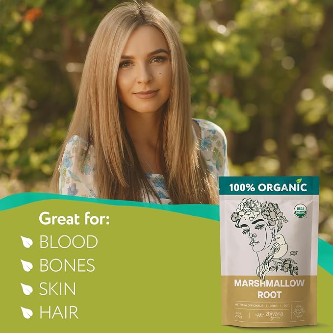 Marshmallow Root Tea Organic (10oz.) - Marshmellow Root Herb (Althaea Officinalis) - Tea for Throat Coat, Cough, Gut Lining - Contains Mucilage