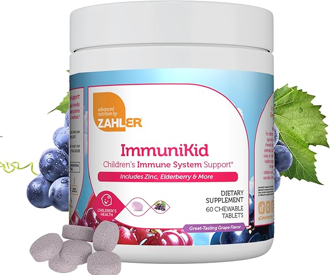 Zahler Kids Immune Support Supplement with Elderberry, Zinc and Vitamin C D3 A - Grape Flavored Chewable Tablets - Kosher for Kids Ages 4 and Up, 60 Count